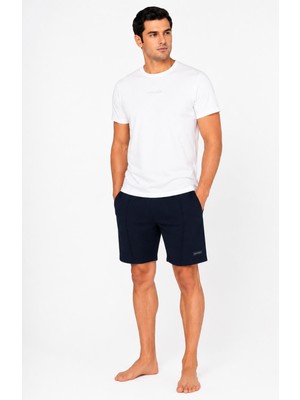 Pierre Cardin Premium Erkek Logolu %100 Pamuklu Rahat Kalıp Kısa Kol Cepli Şort Pijama Takım