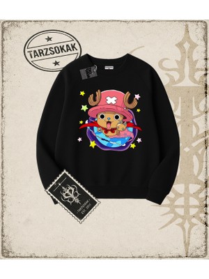 Tarzsokak One Piece Anime Karakterleri  Oversize Unisex Bisiklet Yaka Sweatshirt Beyaz