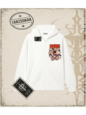 Tarzsokak One Piece Anime Karakterleri  Oversize Unisex Hırka & Çeket Fermuarlı Sweatshirt Beyaz