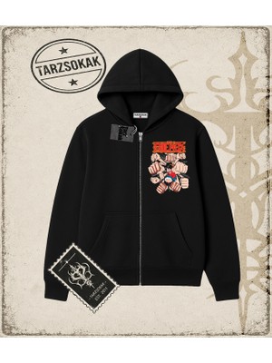 Tarzsokak One Piece Anime Karakterleri  Oversize Unisex Hırka & Çeket Fermuarlı Sweatshirt Beyaz