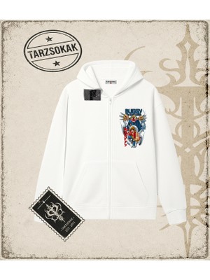 Tarzsokak One Piece Anime Karakterleri  Oversize Unisex Hırka & Çeket Fermuarlı Sweatshirt Beyaz