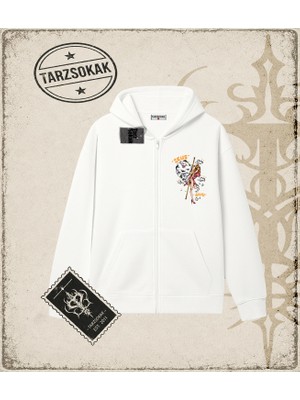 Tarzsokak One Piece Anime Karakterleri  Oversize Unisex Hırka & Çeket Fermuarlı Sweatshirt Beyaz