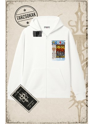 Tarzsokak One Piece Anime Karakterleri  Oversize Unisex Hırka & Çeket Fermuarlı Sweatshirt Beyaz