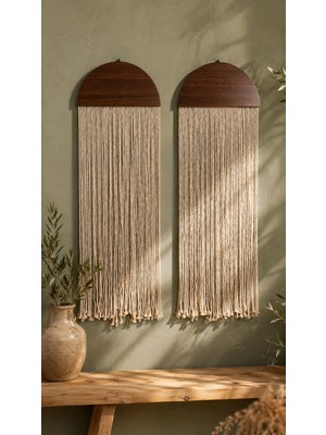 Marena Home Makrome Duvar Süsü 2’li Set 80 Cm, Bohem Duvar Dekoru, Pinterest Tarz Rustik Salon Yatak Odası Kolidor Süsü 80X28 Cm, Marena Home