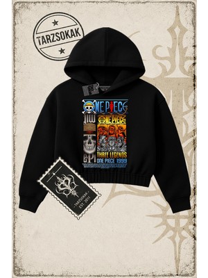Tarzsokak One Piece Anime Karakterleri  Kadın Crop Kapşonlu Sweatshirt Beyaz