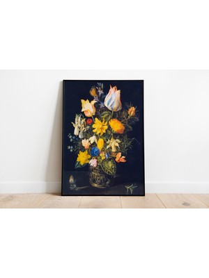 Pegziz Jan Brueghel Çiçek Buketi Natürmort Tablosu | Çerçeveli Klasik Çiçek Sanatı Poster Duvar Dekoru