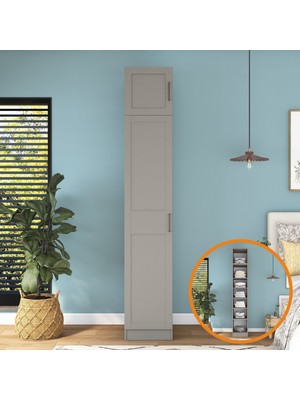 Rani Mobilya Rani BA313 Membran Kapaklı Gardırop Tek Kapaklı 6 Raflı Elbise Dolabı Kumtaşı