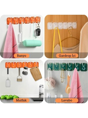 Akn Kendinden Yapışkanlı 6 Kancalı Duvar Askısı Renkli Pratik Banyo Mutfak Askılık
