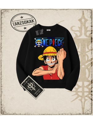 Tarzsokak One Piece Anime Karakterleri  Oversize Unisex Bisiklet Yaka Sweatshirt Beyaz