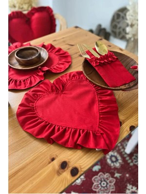 Kai Home Lovely Kalp Fırfırlı Keten Supla / Amerikan Servis 6lı
