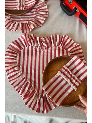 Kai Home Lovely Kalp Fırfırlı Keten Supla / Amerikan Servis 2ADET