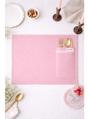 Kai Home Rosy Serisi Pembe Cep Detaylı Keten Amerikan Servis / Supla Pembe 2'li