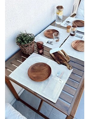 Kai Home 2li %100 Ham Keten Kaşıklık Detaylı Amerikan Servis/ Supla