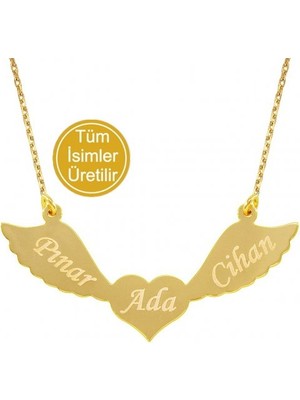 Harem Altın 14 Ayar Altın Üç İsim Kalpli Harf Kolye - AD8