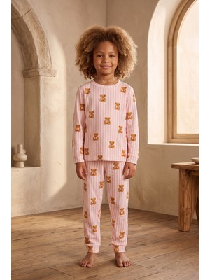 Katia & Bony Kız Çocuk Teddy Desenli Pijama Takımı Pembe