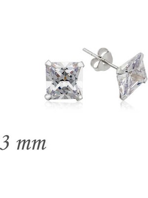 Harem Altın Gümüş Kare Tek Taş Zirkon Küpe - 3 mm