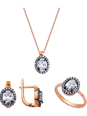 Harem Altın Oval Pırlanta Montür Gümüş Set  GMS151
