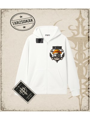Tarzsokak One Piece Anime Karakterleri  Oversize Unisex Hırka & Çeket Fermuarlı Sweatshirt Beyaz