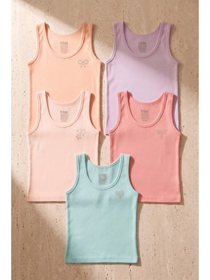 Kız Çocuk 5'li Taş Baskılı Atlet