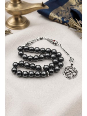 Prestige Gümüş Doğal Hematit Taşlı 33'lük Tesbih Metal Püsküllü 8mm Küre Kesim 902833