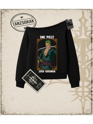 Tarzsokak One Piece Anime Karakterleri  Kadın Kayık Yaka Sweatshirt Beyaz