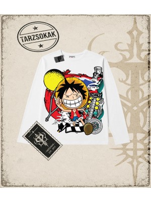 Tarzsokak One Piece Anime Karakterleri  Biskilet Yaka  Long Sleeve Beyaz