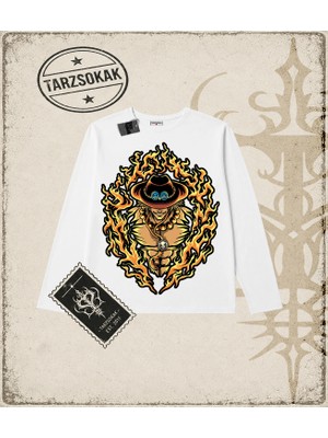 Tarzsokak One Piece Anime Karakterleri  Biskilet Yaka  Long Sleeve Beyaz
