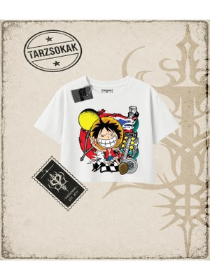 Tarzsokak One Piece Anime Karakterleri  Kadın Crop Tişört Beyaz