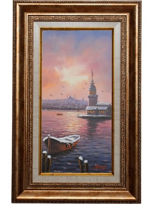 Galeri Atmaca Pembe Gün Batımında Kız Kulesi Yağlı Boya