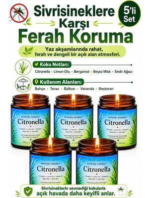 Decevorine Citronella Sivrisineğin Sevmediği Kokularla Tasarlanan Açık Alan Mumu 100 gr 5 Lipaket