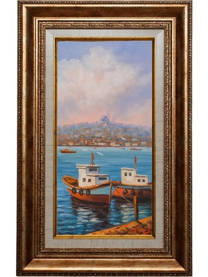 Galeri Atmaca Boğazda Iki Tekne ve Istanbul Manzarası Yağlı Boya Tablo