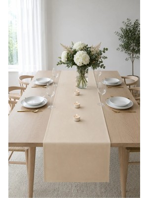 Kai Home Krem Dekoratif Masa Runnerı 40X110 cm | Leke Tutmaz ve Sıvı Itici Şık Salon Yemek Masası Örtüsü