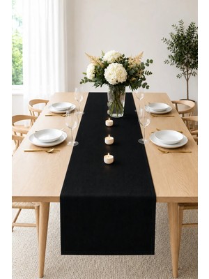 Kai Home Siyah Dekoratif Masa Runnerı 40X110 cm | Leke Tutmaz ve Sıvı Itici Şık Salon Yemek Masası Örtüsü