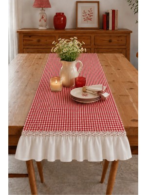 Kai Home Natural Keten Iki Yanı Fırfırlı Dikdörtgen Runner 40 x 120CM