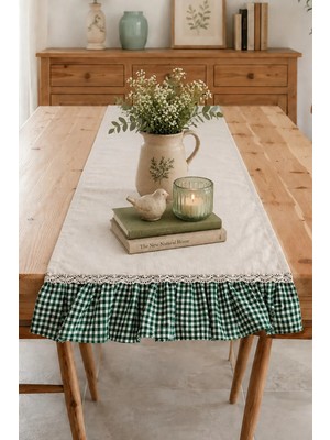 Kai Home Ham Keten Fırfırlı Dantel Detaylı Dikdörtgen Runner 40X120CM