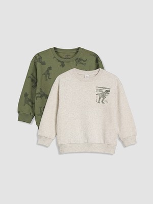Lcw Haki Dinozor Baskılı Erkek Çocuk Sweatshirt 2'li