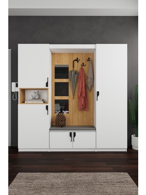Asra Trend Lüks Aynalı Portmanto Askılı Vestiyer %100 Mdf Çok Raflı Ayakkabılık V05
