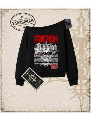 Tarzsokak One Piece Anime Karakterleri  Kadın Kayık Yaka Sweatshirt Beyaz