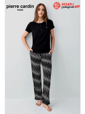Pierre Cardin Paris Premium Kadın Rahat Modal Pamuklu Bisiklet Yaka Desenli Kısa Kol Pijama Takım