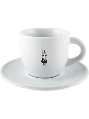 Bialetti - Kahve Fincanı ve Tabağı - 80ML - Bialetti Ikonik Bıyıklı Adam Desenli - Porselen