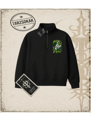 Tarzsokak One Piece Anime Karakterleri  Unisex Polo Yaka Yarım Fermuarlı Sweatshirt Beyaz