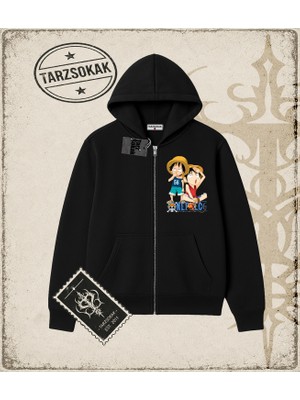 Tarzsokak One Piece Anime Karakterleri  Oversize Unisex Hırka & Çeket Fermuarlı Sweatshirt Beyaz