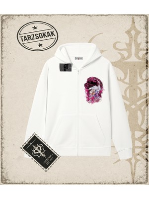 Tarzsokak One Piece Anime Karakterleri  Oversize Unisex Hırka & Çeket Fermuarlı Sweatshirt Beyaz