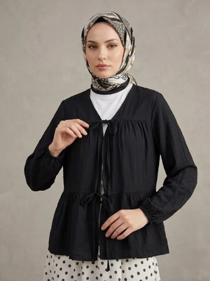 Miostil Iki Bağlamalı Çilek Tunik-Siyah