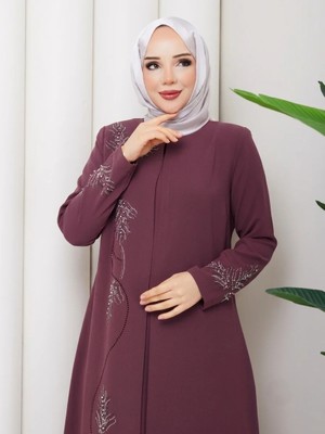 Eslemnur Büyük Beden Yaprak Taşlı Anne Elbisesi En7008