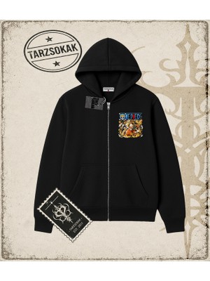 Tarzsokak One Piece Anime Karakterleri  Oversize Unisex Hırka & Çeket Fermuarlı Sweatshirt Beyaz
