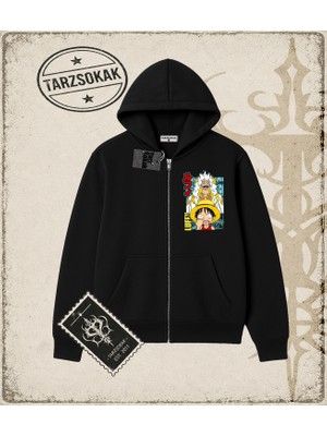 Tarzsokak One Piece Anime Karakterleri  Oversize Unisex Hırka & Çeket Fermuarlı Sweatshirt Beyaz