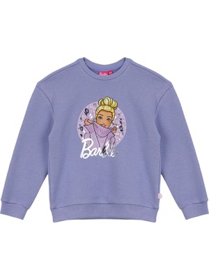Barbie Lila Kız Çocuk Bisiklet Yaka Baskılı Sweatshirt BRB6WG-SWT6607