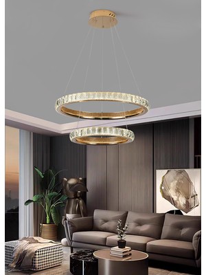 Apliqa Luca 2 Katlı Gold Ledli Avize