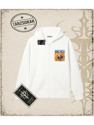 Tarzsokak One Piece Anime Karakterleri  Oversize Unisex Hırka & Çeket Fermuarlı Sweatshirt Beyaz